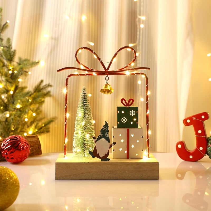 Ridota Christmas Tabletop Decoration, Wooden Lighted Christmas Gift Box Collectible Buildings Decorations, Christmas Giftboxes Santa Ornaments, Battery Operated Christmas Indoor Fireplace Table Decorations - Image 1